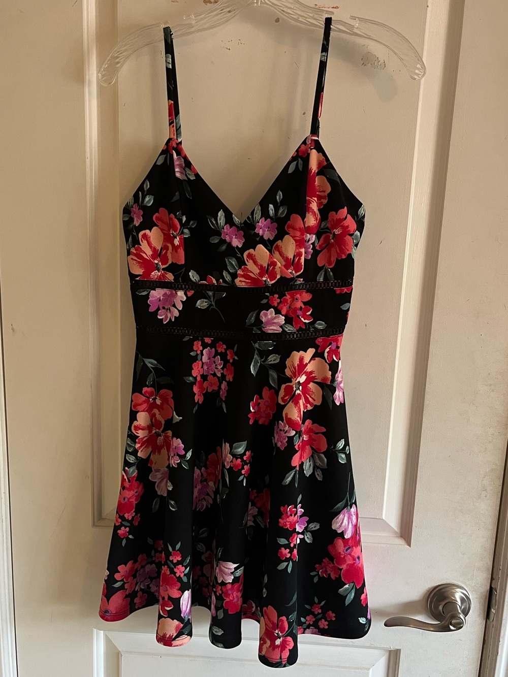 Black Floral Spaghetti Strap Skater Dress